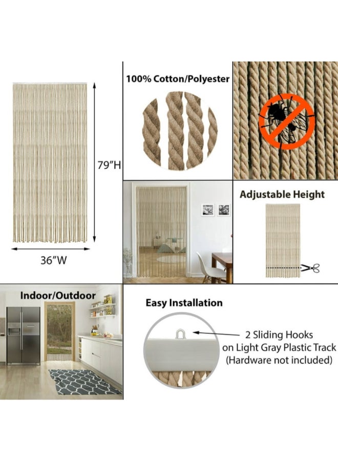 LUANCE 54-String Braided Cotton Rope Door Curtain Natural 90 x 200 cm 5530061 - Image 4