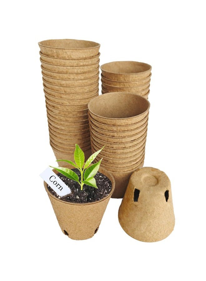 Napia Peat Pots Seed Starter Pots 45 Pack 3.15 inch Peat Pots for Seedlings Biodegradable Seed Starter Pots with 30pcs Plant Labels, Seedling Pots Starter Pots for Planting Seeds with Drainage Holes - Image 1