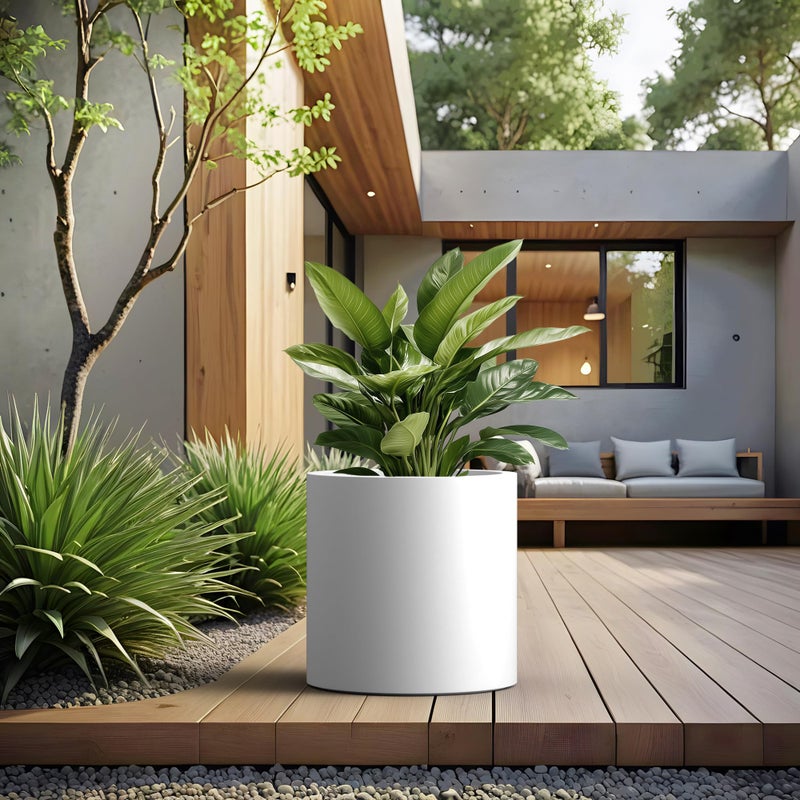 Kante 15.7" Cone-Style Concrete Planter Set of 3, Round Garden Pot with Drainage System for Indoor Outdoor Use, Suitable for Flower, Trees, Succulents, White - Image 5