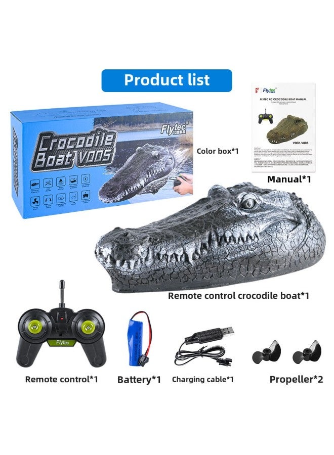 Flytec Electric Crocodile Electric Toy Boat Can Be Under The Water Swimming Pool Shark Remote Control Boat Spoof Simulation Animals-Color:Standard Configuration (one Battery) - Image 1
