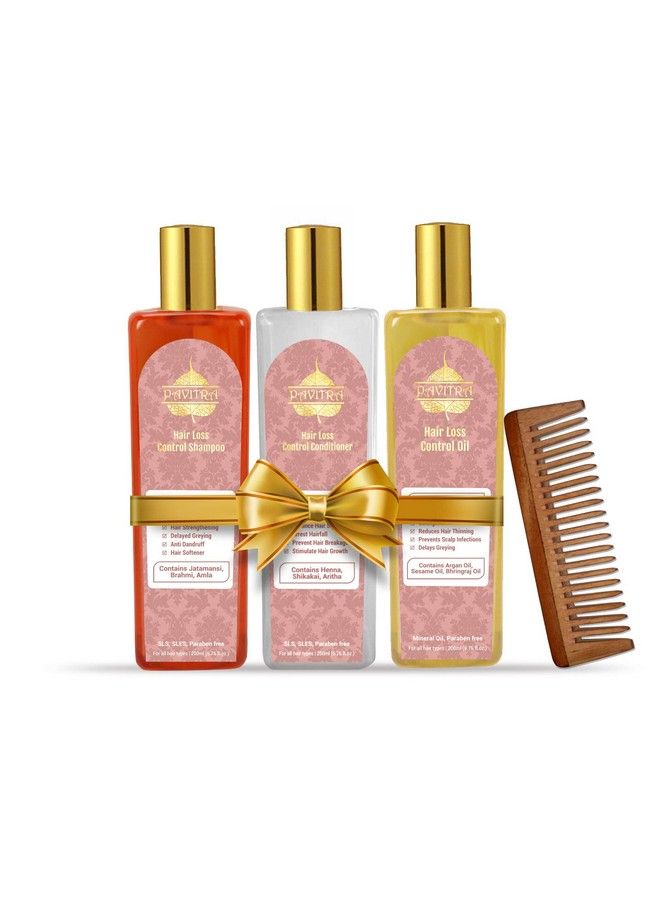 Pavitra+ Hair Loss Control Kit With Ayurvedic Formula With Amla Brahmi Bhringraj & Herbal Extracts Shampoo For Bouncy Hair Hair Oil For Deep Nutrition And Conditioner For Day Long Shine Combo - Image 1