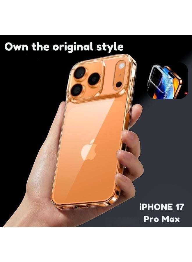 جراب حماية لهاتف آيفون 17 برو ماكس مع واقي لعدسة الكاميرا، جراب واقٍ متوافق مع الشحن اللاسلكي، جراب حماية مطلي بالكهرباء مقاوم للخدوش والصدمات لهاتف آيفون 17 برو ماكس، مناسب للرجال والنساء، باللون البرتقالي - Image 4