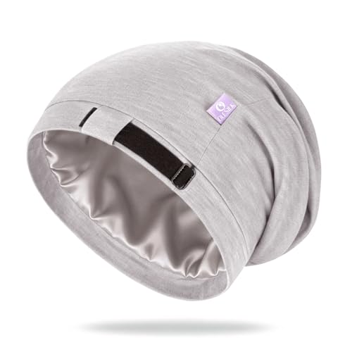 OLESILK 100 Mulberry Silk Bonnet for Sleeping Women Silk Hair Wrap for Sleeping Silk Sleep Bonnet for WomenMen Real Silk Not Satin Light Grey - Image 1