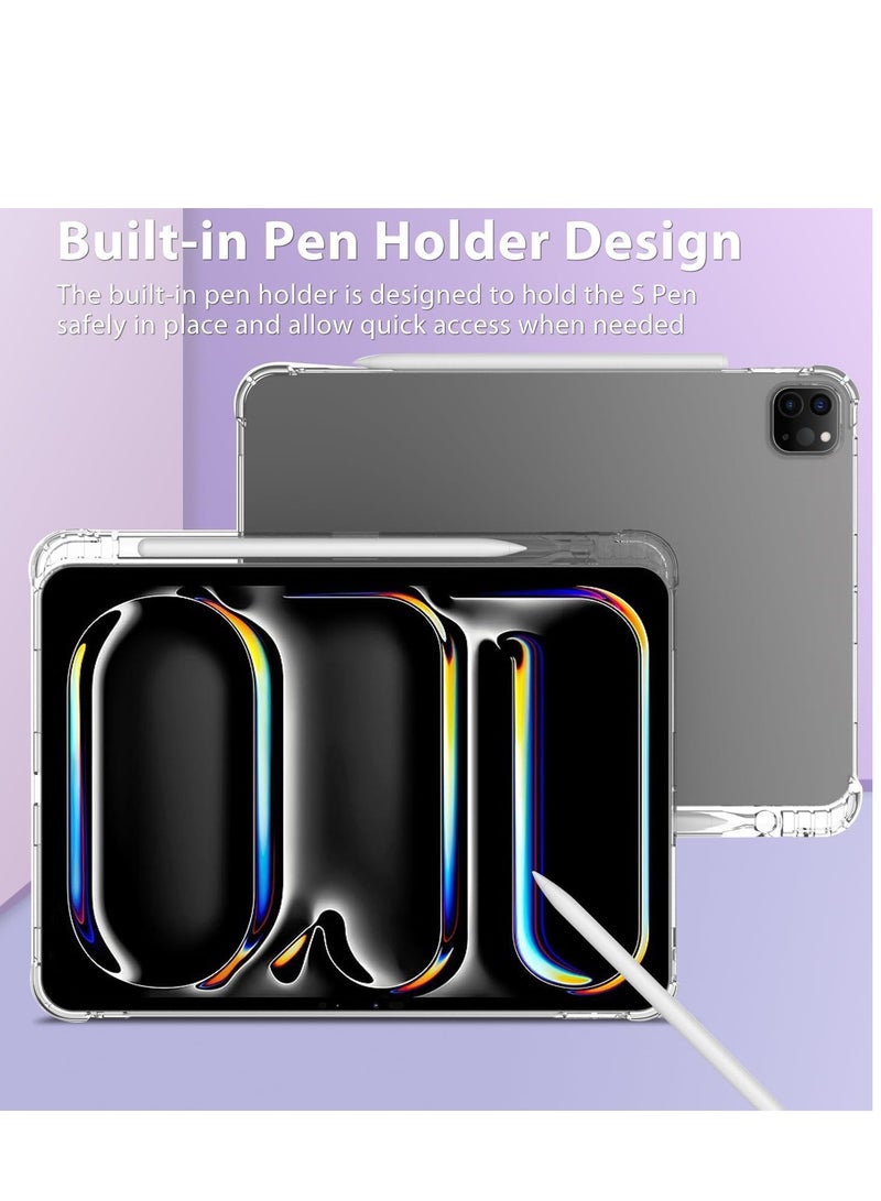 IPad Pro 11 Inch (M4) Case 2024 Anti-Scratch Crystal Clear TPU Rubber Soft Skin Silicone Built-in Stylus Pen Holder Protective Case for IPad Pro 11 2024 - Image 3