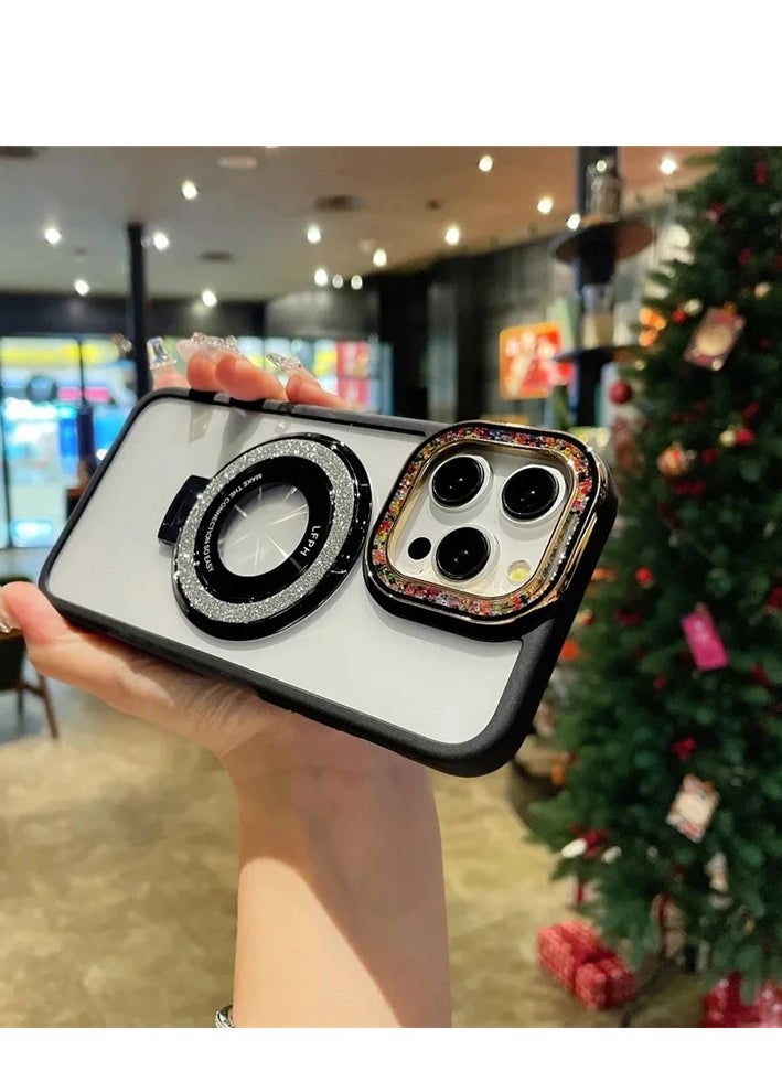 Luxurious iPhone 15 pro max cover Superior stand phone case with multi tiny color stones with stand
