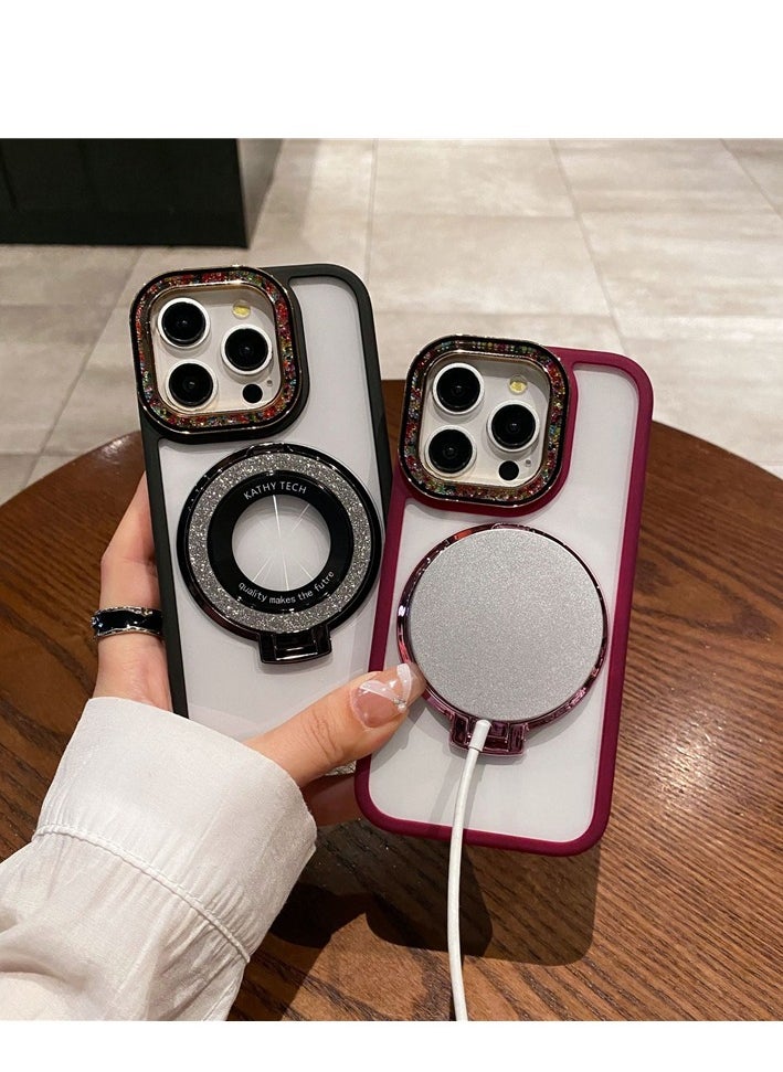 Luxurious iPhone 15 pro max cover Superior stand phone case with multi tiny color stones with stand