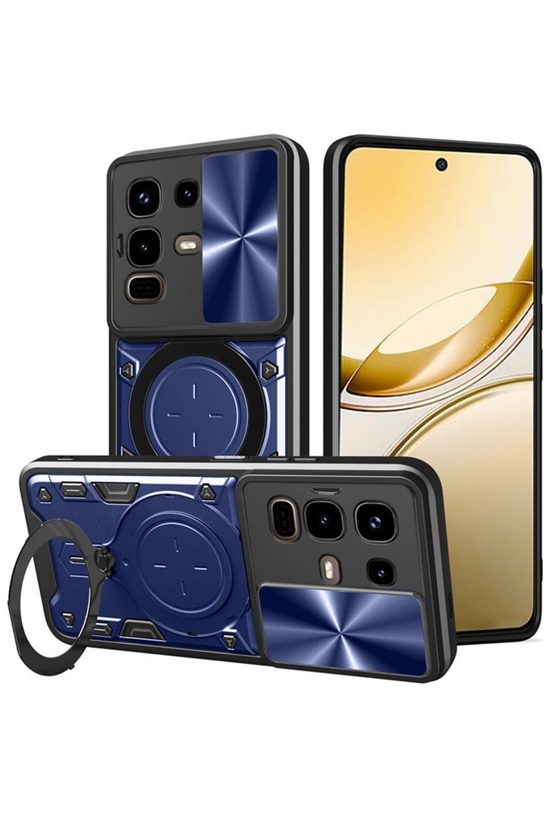 SanHu for Infinix Note 50 S Case, Slide Camera Lens Cover, Magnetic Ring Holder Kickstand Protective Phone Case for Infinix Note 50 S, Blue