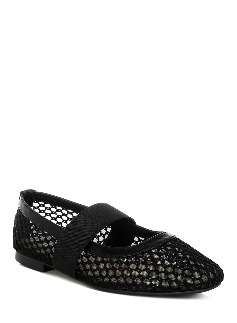 London Rag Mid-Foot Strap Ballerinas in Black