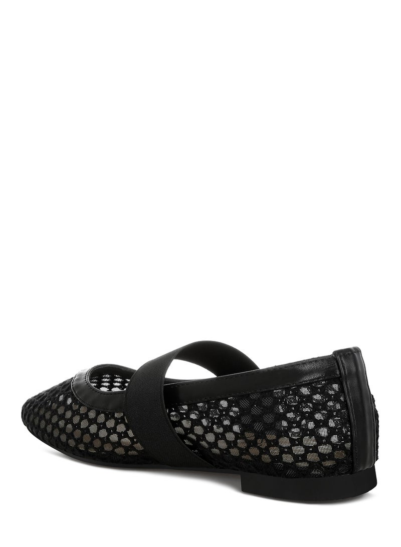 لندن راج حذاء باليرينا أسود بحزام يصل إلى منتصف القدم - Image 3