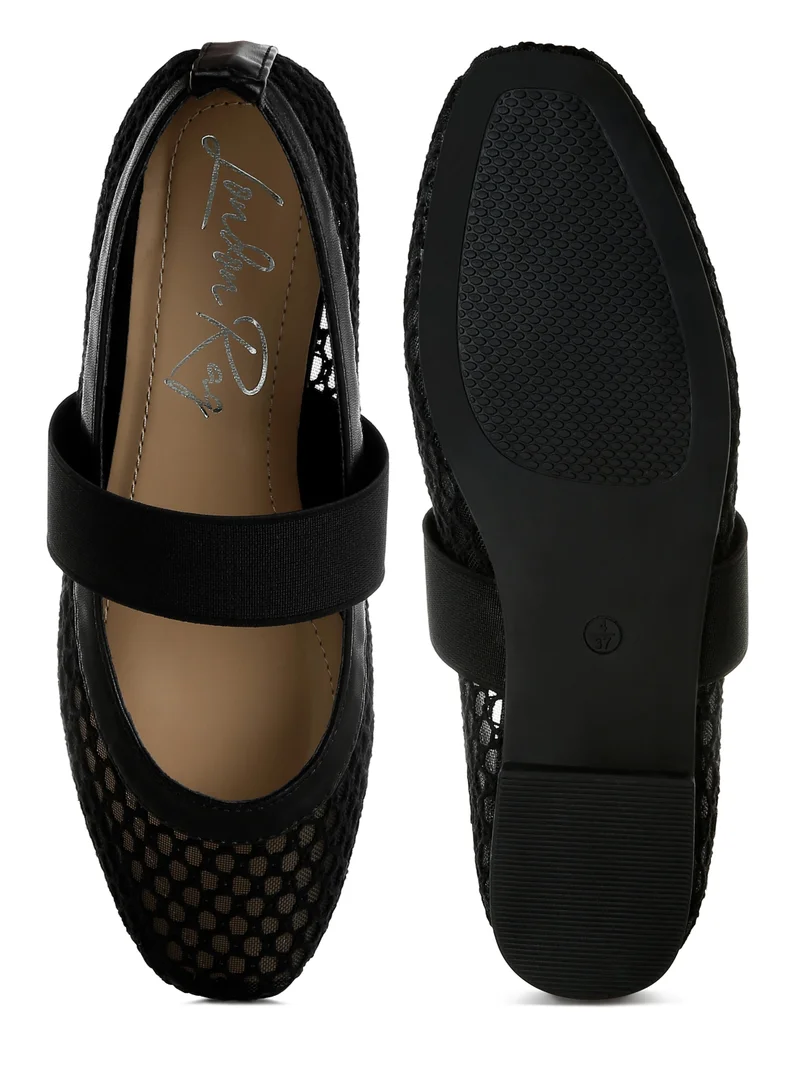 London Rag Mid-Foot Strap Ballerinas in Black