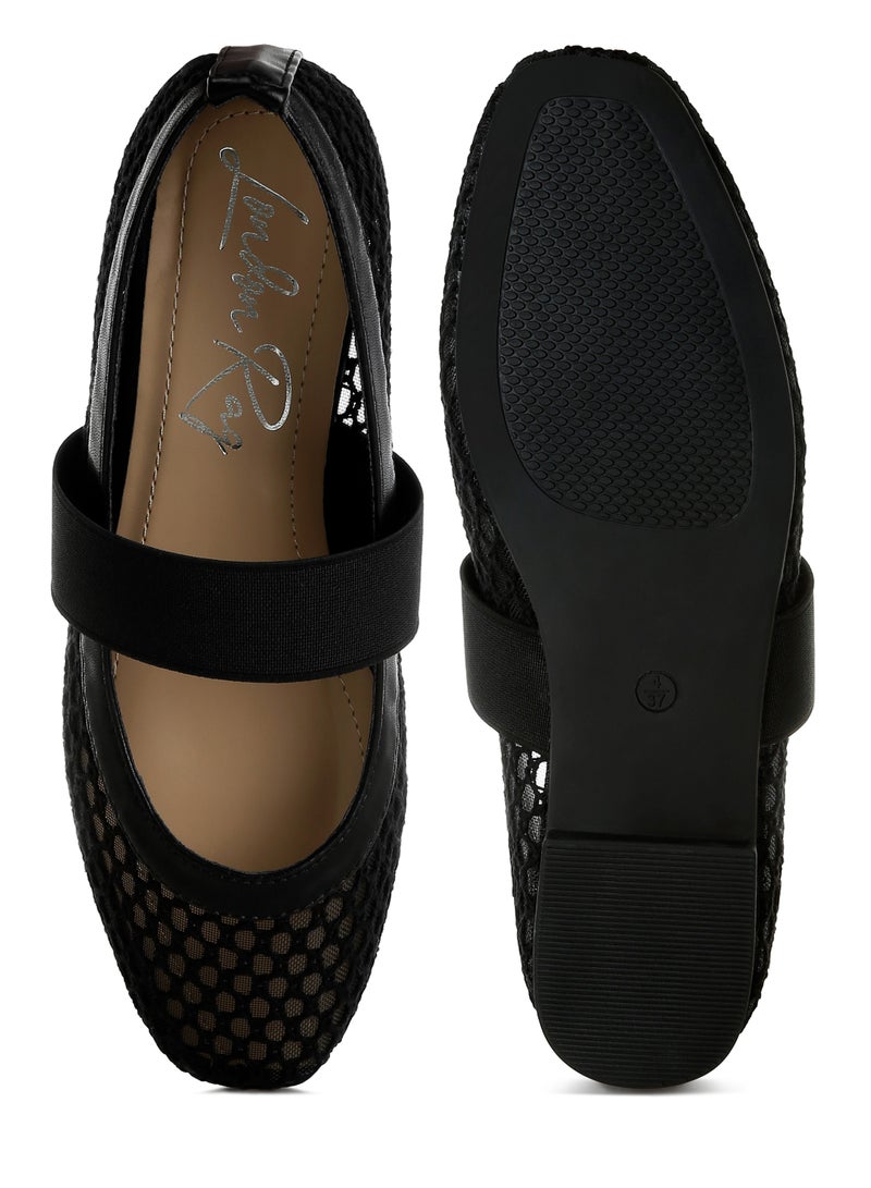 لندن راج حذاء باليرينا أسود بحزام يصل إلى منتصف القدم - Image 4