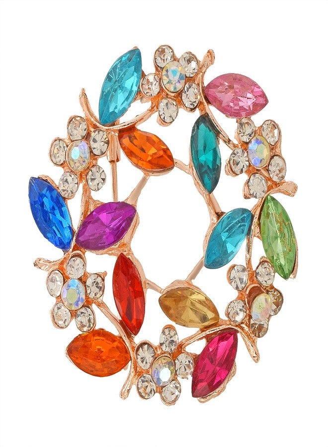 Memoir Brass Pink Rose Goldplated Colourful Cubic Zirconia Fashion Sareepin/Brooch for Men Women Clothing Accessory (SPDM3636) - Image 2