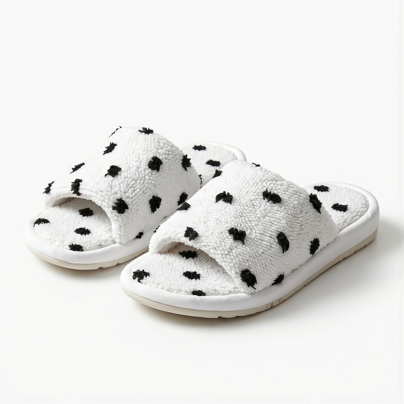 Pain Relief No Annoyance Polka Dot Slippers Open Toe Non-Scratch Non-Slip Quiet White 36-37 - Image 2