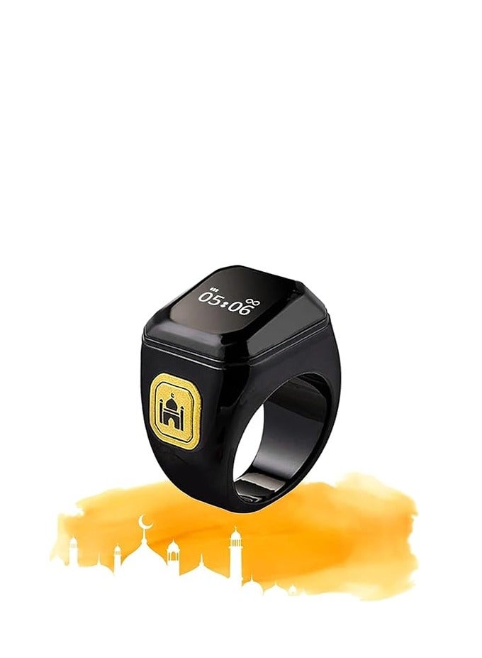Smart Tasbeeh Ring, Ibrahimi Prayer, Prayer Time Reminder, OLED Display, Tasbeeh Counter, Smart Ring, Wearable Technology, Waterproof, Maroon, 22mm - USB (BLACK) 