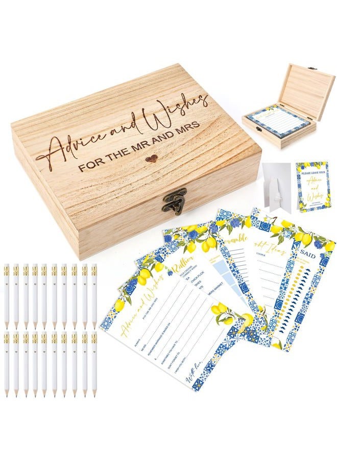 Silipull Bridal Shower Games Set for 50 Guests Includes Bingo, He Said She Said, Scramble, Would She Rather, Advice and Wishes Wedding Games Double Sided with Wooden Box, 20 Pencils (Lemon) - Image 3