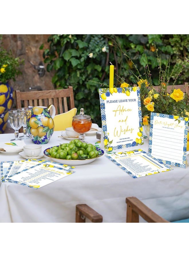 Silipull Bridal Shower Games Set for 50 Guests Includes Bingo, He Said She Said, Scramble, Would She Rather, Advice and Wishes Wedding Games Double Sided with Wooden Box, 20 Pencils (Lemon) - Image 4