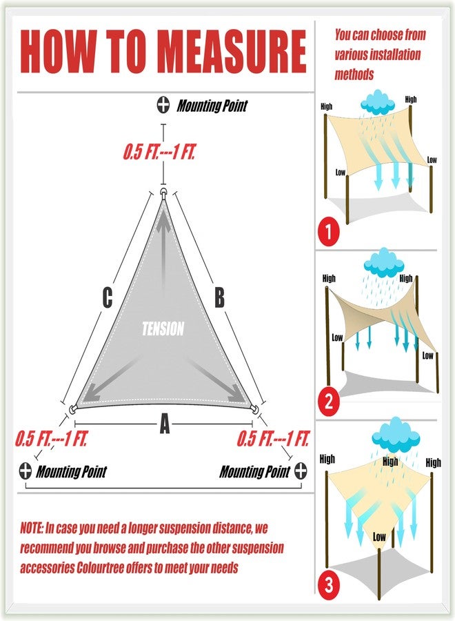 ColourTree مظلة شمسية مثلثة مقاومة للماء من ColourTree TADT12، مقاس 12 × 12 × 12 بوصة، لون بيج، بعامل حماية من أشعة الشمس 50، مقاومة للماء بنسبة 95%، مناسبة للاستخدام في الفناء الخارجي أو الحديقة أو المرآب (نقوم بتصميمها حسب الطلب). - Image 4