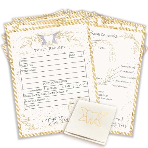 20 Moments of Tooth 20 Tooth Fairy Receipt Cards and 1 Tooth Fairy Bag Tooth Fairy Gifts for Boys and Girls Tooth Fairy Certificate Keepsake for Kids Light Gold 425x55 in 