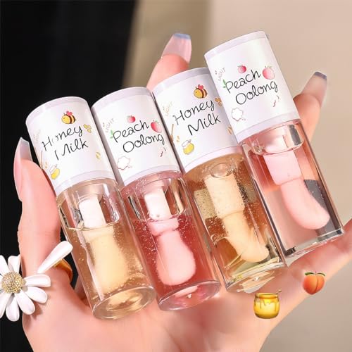 Baorder 4Pcs Hydrating Clear Lip OilCrystal Jelly Honey Lip Gloss with Big BrushLong Lasting Nourishing Lip Care Lip Glow OilMoisturizing Tinted Lip BalmFresh Texture Clear Lip Gloss Lip Makeup
