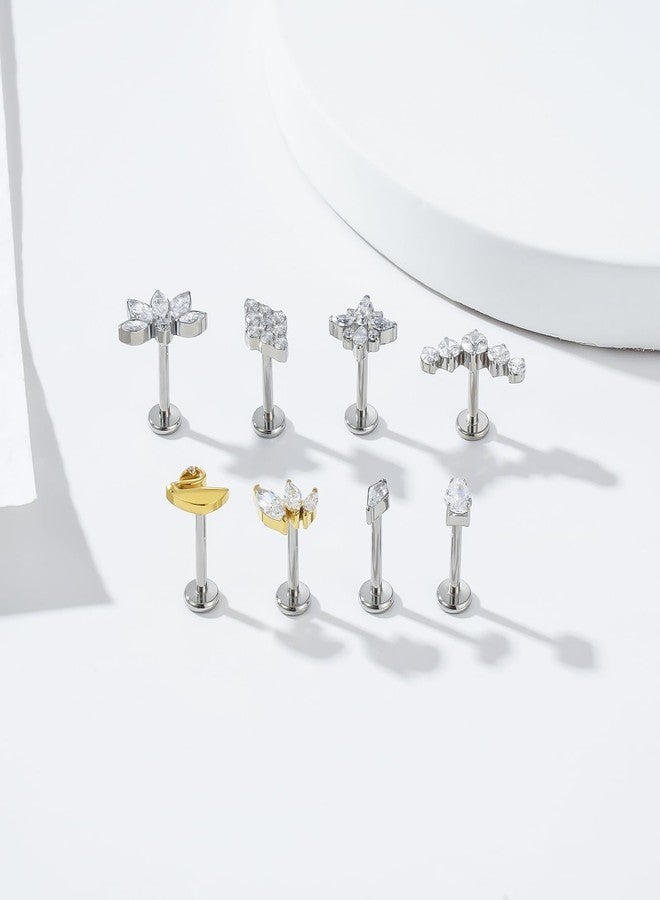 ENONTY 1pcs 16G 18G G23 Titanium Threadless Labret Studs Push-in Labret Lip Cluster Tragus Helix Conch Lobe Rook Cartilage Push Back Piercing Jewelry Earring, Small, Titanium, cubic zirconia - Image 3