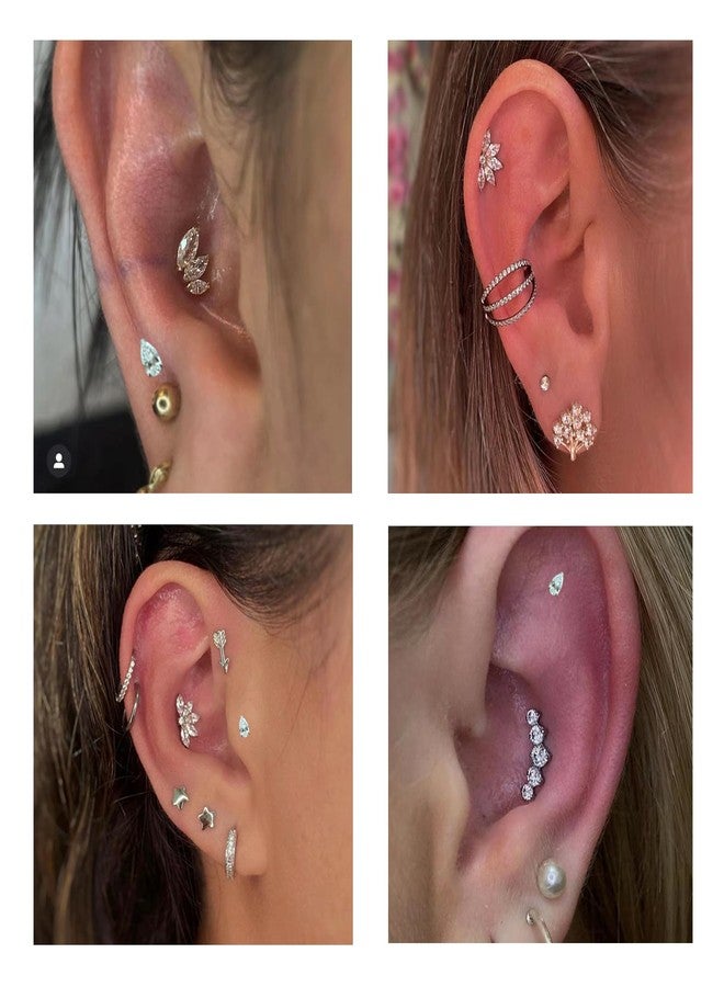 ENONTY 1pcs 16G 18G G23 Titanium Threadless Labret Studs Push-in Labret Lip Cluster Tragus Helix Conch Lobe Rook Cartilage Push Back Piercing Jewelry Earring, Small, Titanium, cubic zirconia - Image 5