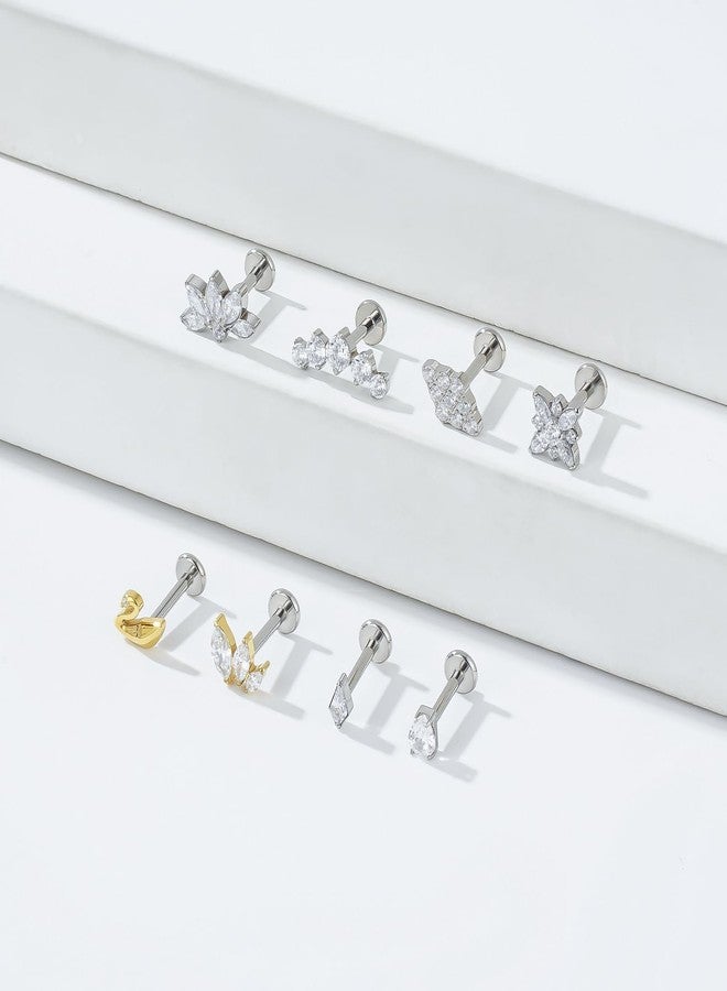 ENONTY 1pcs 16G 18G G23 Titanium Threadless Labret Studs Push-in Labret Lip Cluster Tragus Helix Conch Lobe Rook Cartilage Push Back Piercing Jewelry Earring, Small, Titanium, cubic zirconia - Image 4