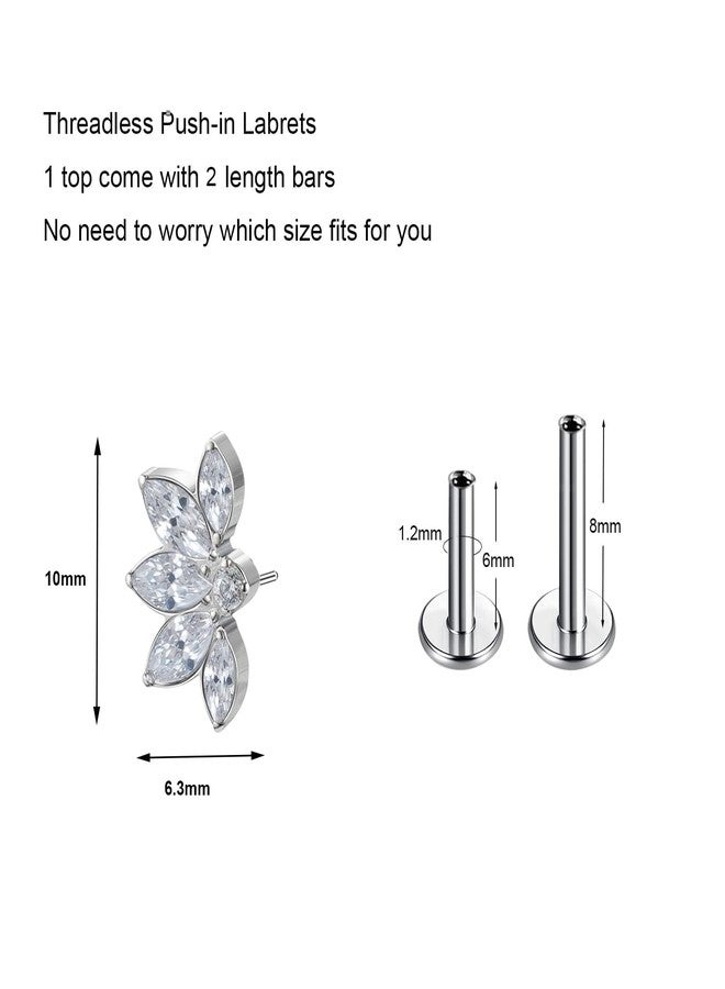 ENONTY 1pcs 16G 18G G23 Titanium Threadless Labret Studs Push-in Labret Lip Cluster Tragus Helix Conch Lobe Rook Cartilage Push Back Piercing Jewelry Earring, Small, Titanium, cubic zirconia - Image 2