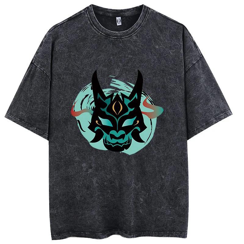 Game Genshin Impact Graphic T-Shirt Retro Washed Cotton T-Shirt Top Casual In T-Shirt Harajuku - Image 1