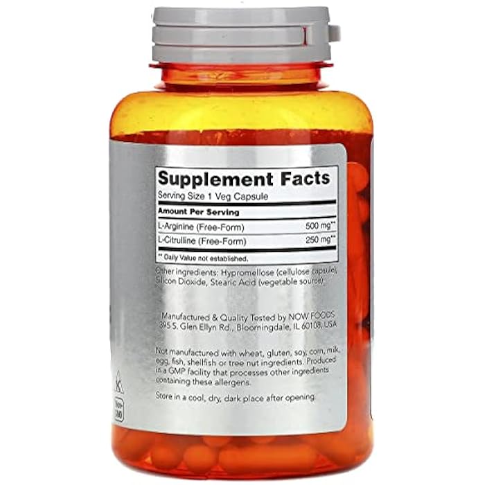 now Arginine 500mg with Citrulline 250 mg-120 Capsules - Image 2