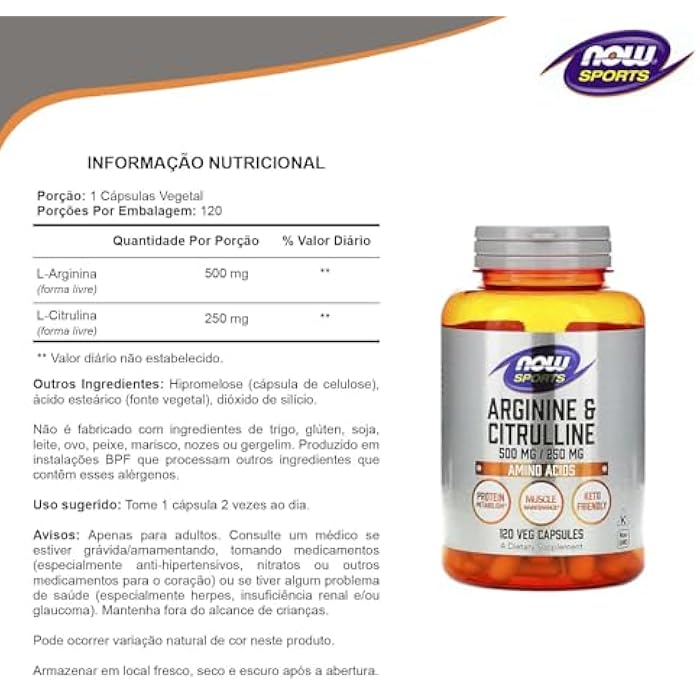 now Arginine 500mg with Citrulline 250 mg-120 Capsules - Image 3