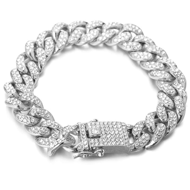 Halukakah Platinum Plated Cuban Link Chains Boys Kid's 14MM,White Gold Plated Lab Diamonds Prong Set Bracelet 7",Fits Ages 8-16.with Giftbox - Image 1