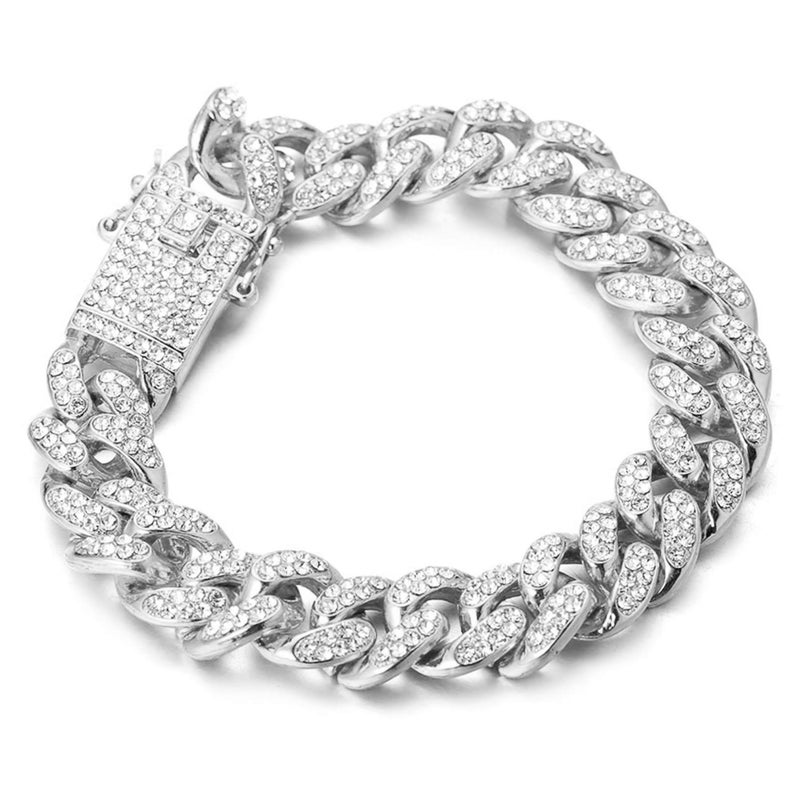 Halukakah Platinum Plated Cuban Link Chains Boys Kid's 14MM,White Gold Plated Lab Diamonds Prong Set Bracelet 7",Fits Ages 8-16.with Giftbox - Image 3