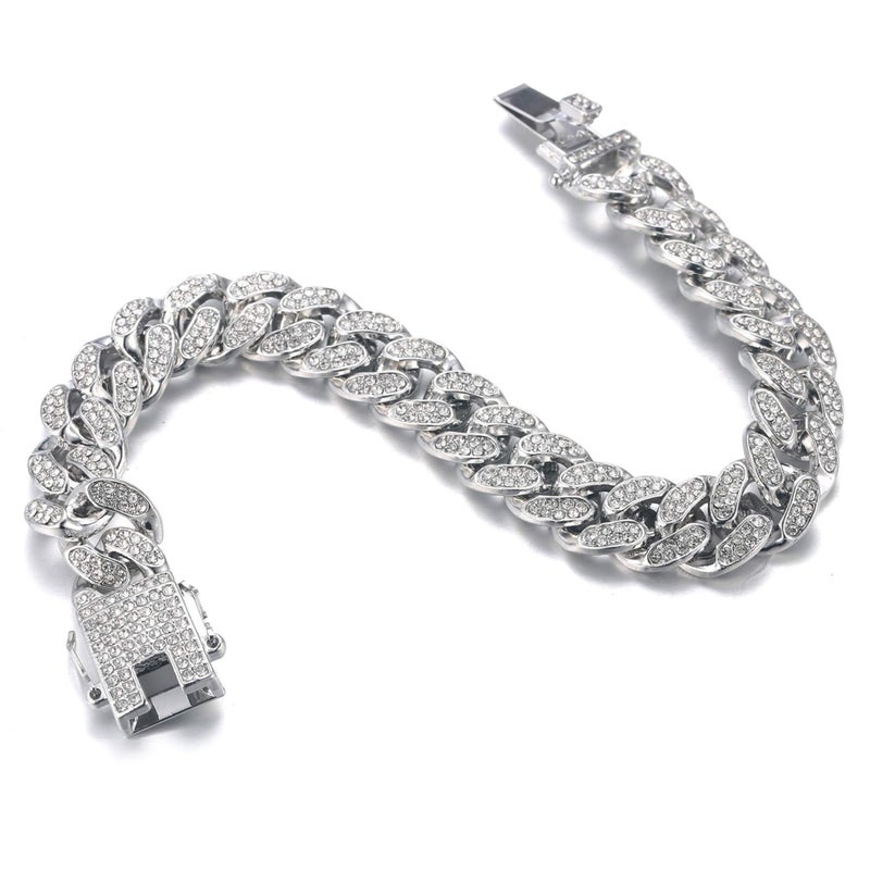 Halukakah Platinum Plated Cuban Link Chains Boys Kid's 14MM,White Gold Plated Lab Diamonds Prong Set Bracelet 7",Fits Ages 8-16.with Giftbox - Image 5