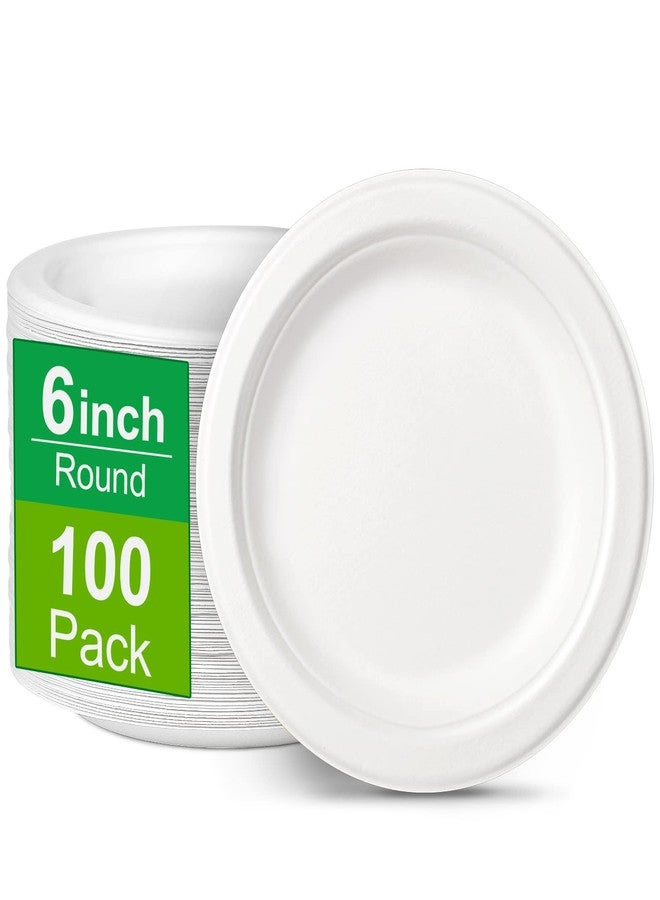 Greconv 6 inch Paper Plates - 100 Pack, Compostable, Small White Plates for Dessert, Cake, Appetizer - Image 1