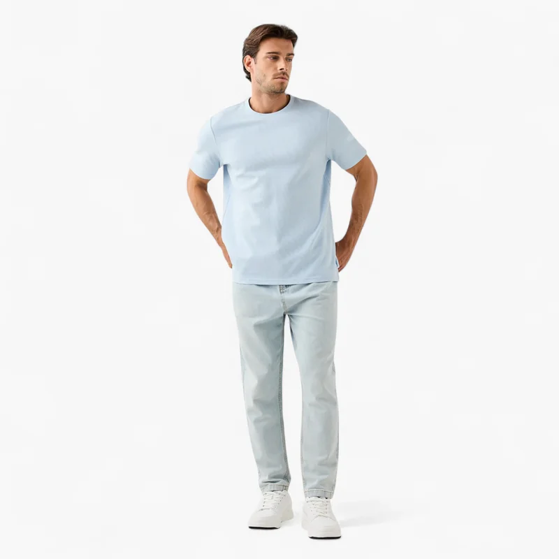 سبلاش فيڤ تيشيرت بياقة مستديرة بقصة مريحة ونقشة بارزة