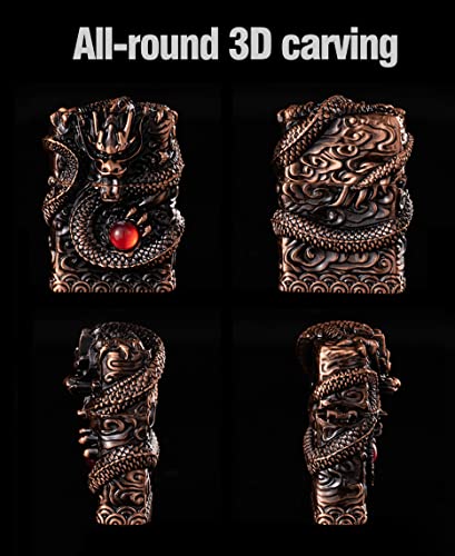Jaerdhs Cool Lighters, Windproof Carving Dragon Antique Lighter, Reusable Kerosene Grinding Wheel Lighter for Collection, Decorative, Gift, Present (Without Fuel) (Bronze) - Image 4