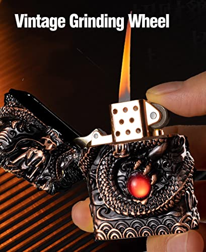 Jaerdhs Cool Lighters, Windproof Carving Dragon Antique Lighter, Reusable Kerosene Grinding Wheel Lighter for Collection, Decorative, Gift, Present (Without Fuel) (Bronze) - Image 2