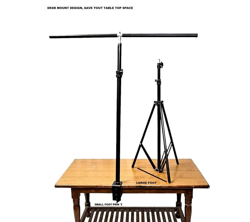 SHOPEE حامل خلفية على شكل حرف T للسطح 30.7 بوصة عرض 48 بوصة - حامل ضوء مثبت على المكتب يوفر المساحة لخلفية تصوير ورقية مع 3 مشابك قابلة للتعديل - Image 2