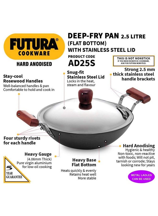 Hawkins مقلاة هوكينز فutura سعة 2.5 لتر، كاداي مؤكسد صلب مع غطاء من الفولاذ المقاوم للصدأ، قاع مسطح كاداي، أسود (AD25S) - Image 2