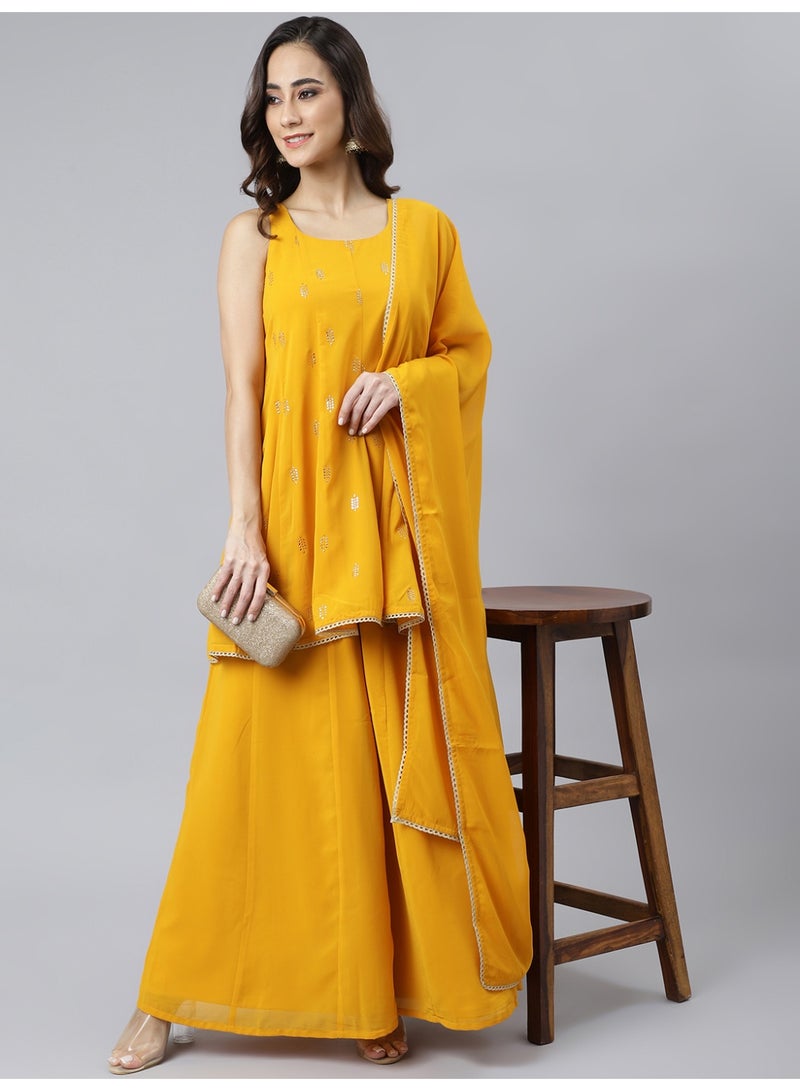 Miss Noor India Women Ethnic Suha Mustard Sharara Set With Dupatta  - Image 1