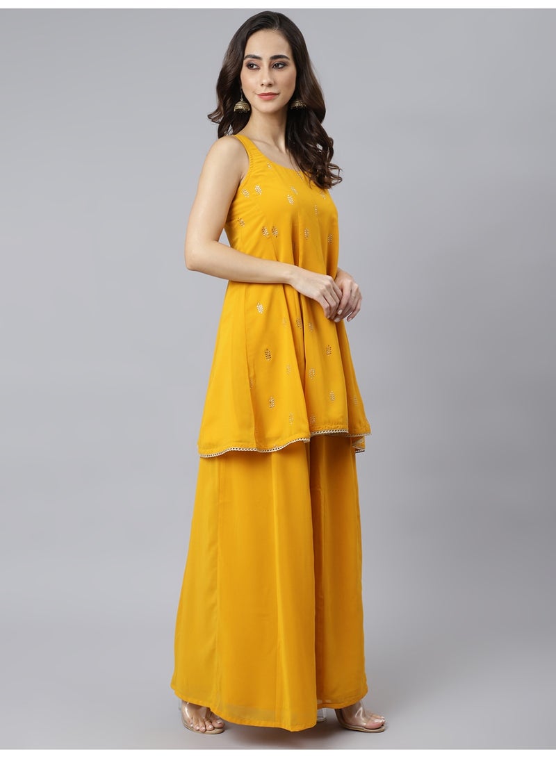 Miss Noor India Women Ethnic Suha Mustard Sharara Set With Dupatta  - Image 5