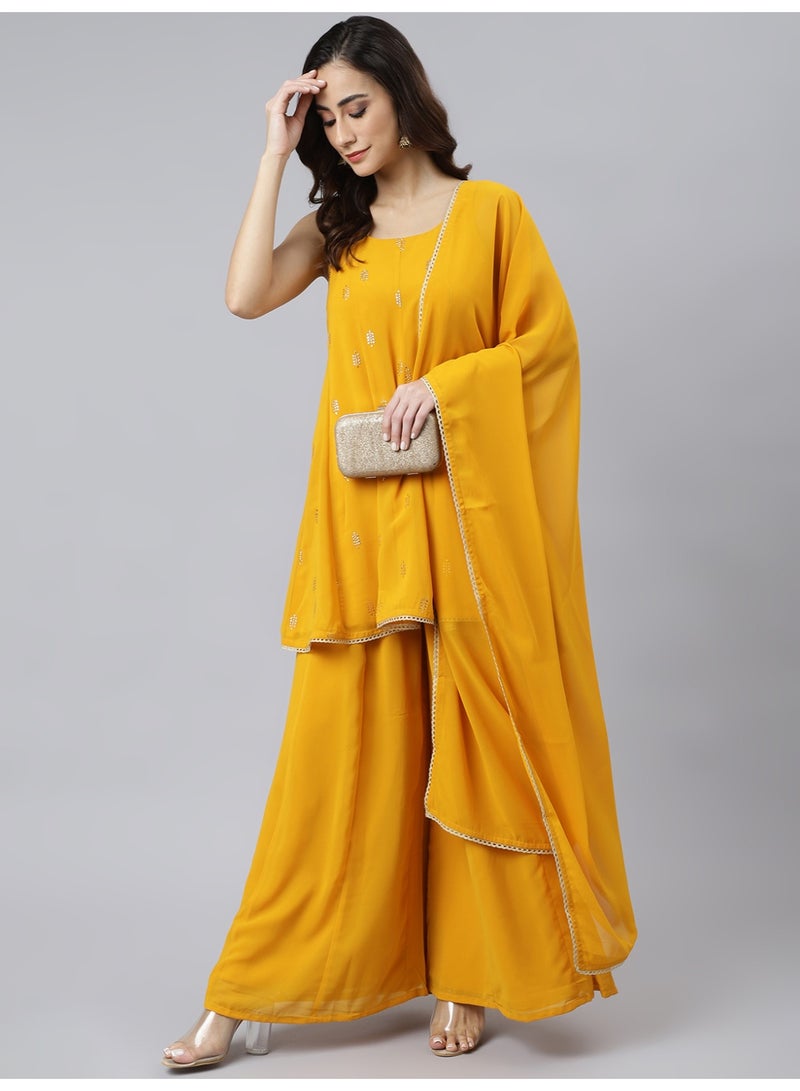 Miss Noor India Women Ethnic Suha Mustard Sharara Set With Dupatta  - Image 3