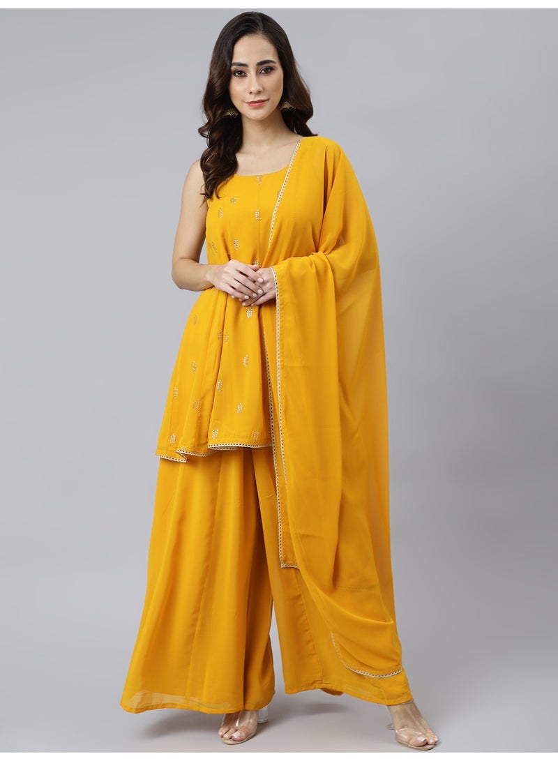 Miss Noor India Women Ethnic Suha Mustard Sharara Set With Dupatta  - Image 2