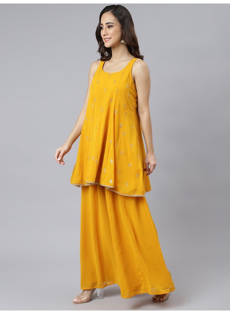 Miss Noor India Women Ethnic Suha Mustard Sharara Set With Dupatta  - Image 4