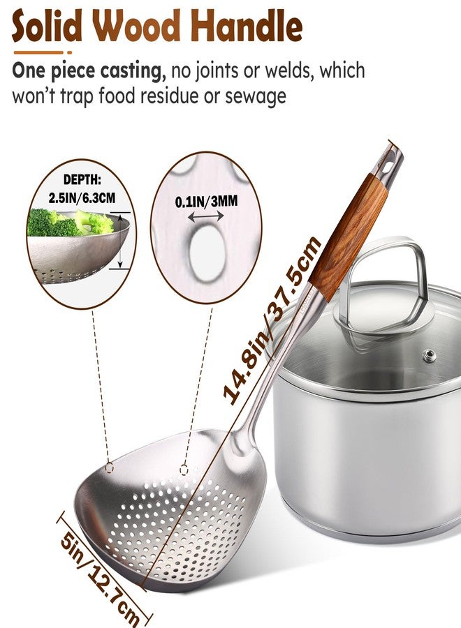 Marte Pasta Food Strainer Spoon,Kitchen Cooking Skimmer Ladle,Large Stainless Steel Slotted Spoon,Spider Strainer Colander Spoon for Cooking,Draining and Frying,15 Inch - Image 2