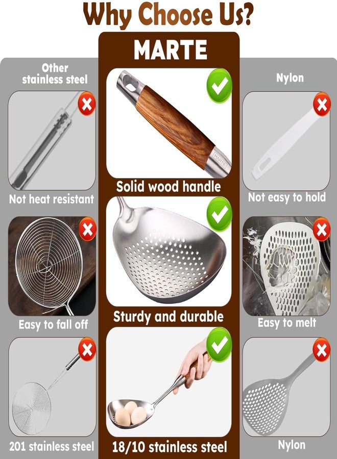 Marte Pasta Food Strainer Spoon,Kitchen Cooking Skimmer Ladle,Large Stainless Steel Slotted Spoon,Spider Strainer Colander Spoon for Cooking,Draining and Frying,15 Inch - Image 3