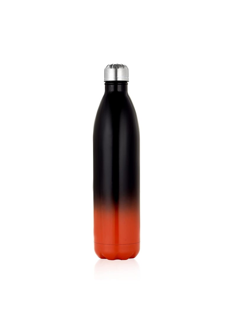 STAR WORK - STAR WORK Stainless Steel Water Bottle for Men & Women & Kids, Stylish Bottle Made for Keeping Water & Beverages All Day Hot Or Cold, Reusable Leak Proof BPA-Free Flask (750 ml, Black-Orange) - Image 1