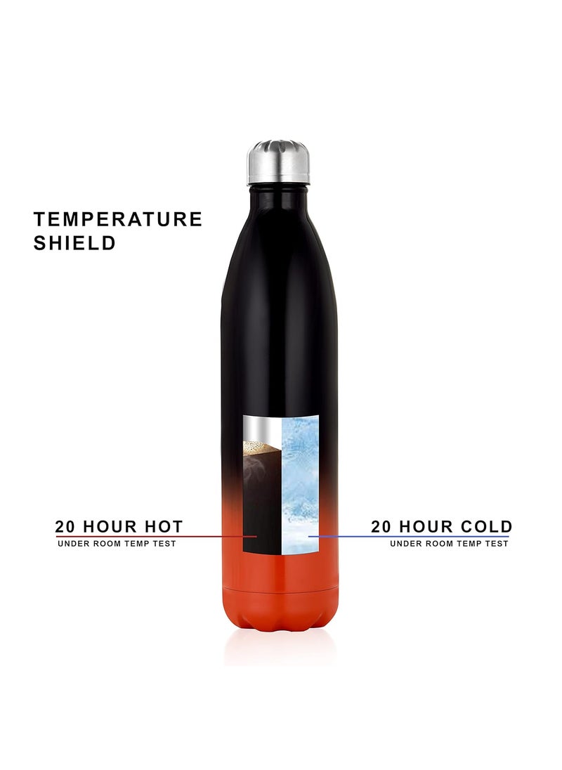 STAR WORK - STAR WORK Stainless Steel Water Bottle for Men & Women & Kids, Stylish Bottle Made for Keeping Water & Beverages All Day Hot Or Cold, Reusable Leak Proof BPA-Free Flask (750 ml, Black-Orange) - Image 1