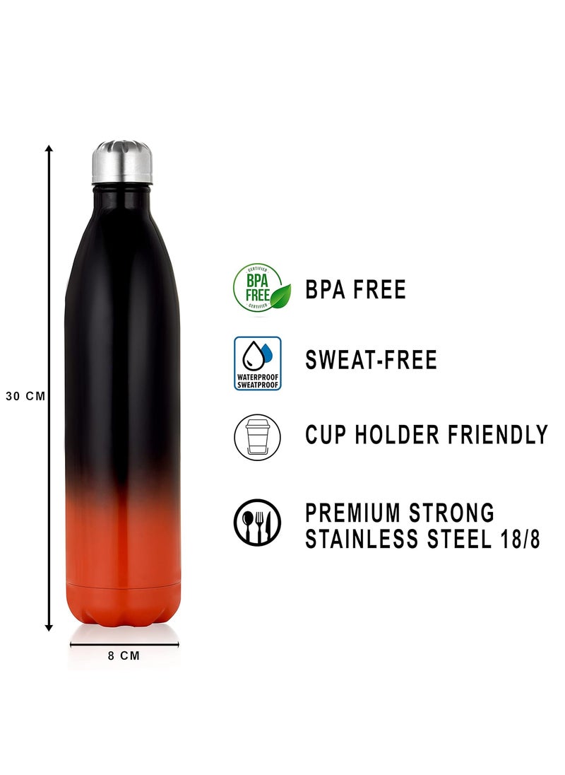 STAR WORK - STAR WORK Stainless Steel Water Bottle for Men & Women & Kids, Stylish Bottle Made for Keeping Water & Beverages All Day Hot Or Cold, Reusable Leak Proof BPA-Free Flask (750 ml, Black-Orange) - Image 1