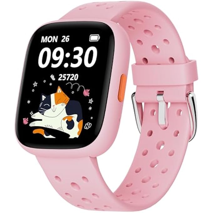 rayihni Smartwatch Kids, 1.8 Inch Smartwatch Watch Pedometer, 24/7 Pulse, Sleep Monitor, Vibration Alarm, Ip68 Waterproof, Puzzle Games With/Without App, For Girls Teens 5-16, Pink - Image 1